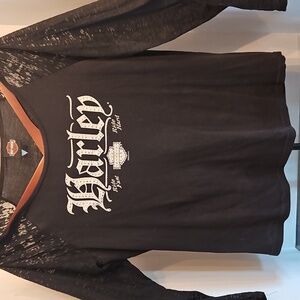 Harley-Davidson Jeweled  Black Long Sleeve Shirt Lace Sleeves